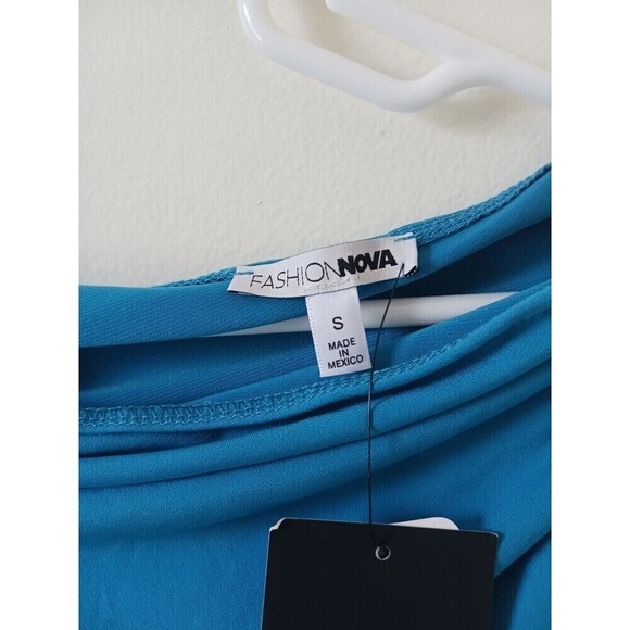 Fashion Nova Crop Top One Shoulder Long Sleeve Ribbed Turquoise Size S - Picture 4 of 7